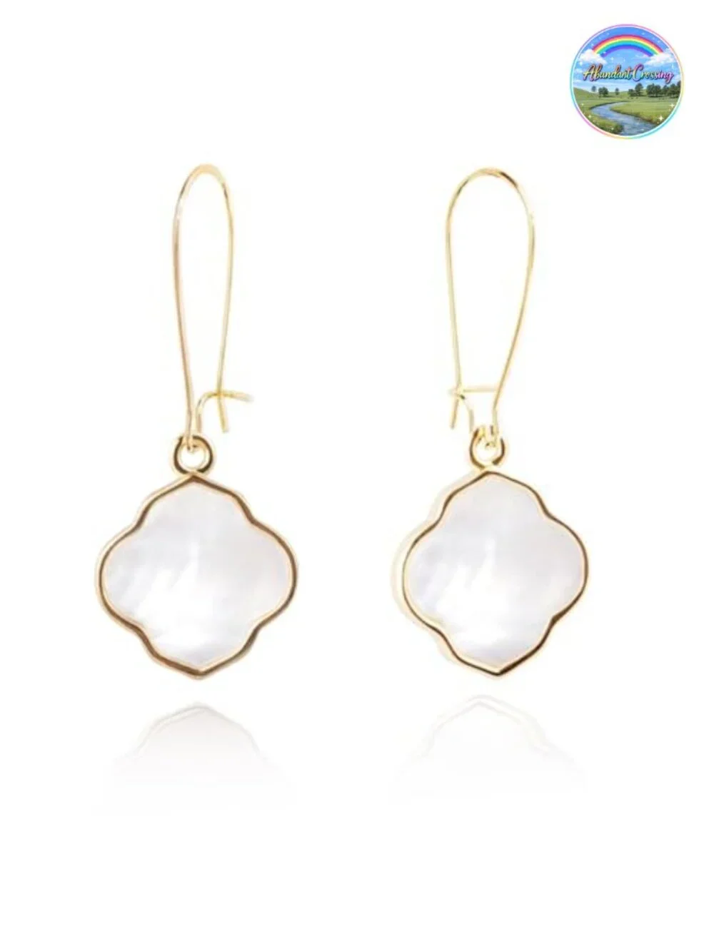 14K Gold Plated Drop Dangle Earrings Natural Mother of Pearl Handmade Women's